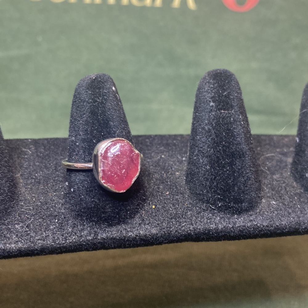 Solid Sterling Silver Red Spinel Raw Form Ring - image 2